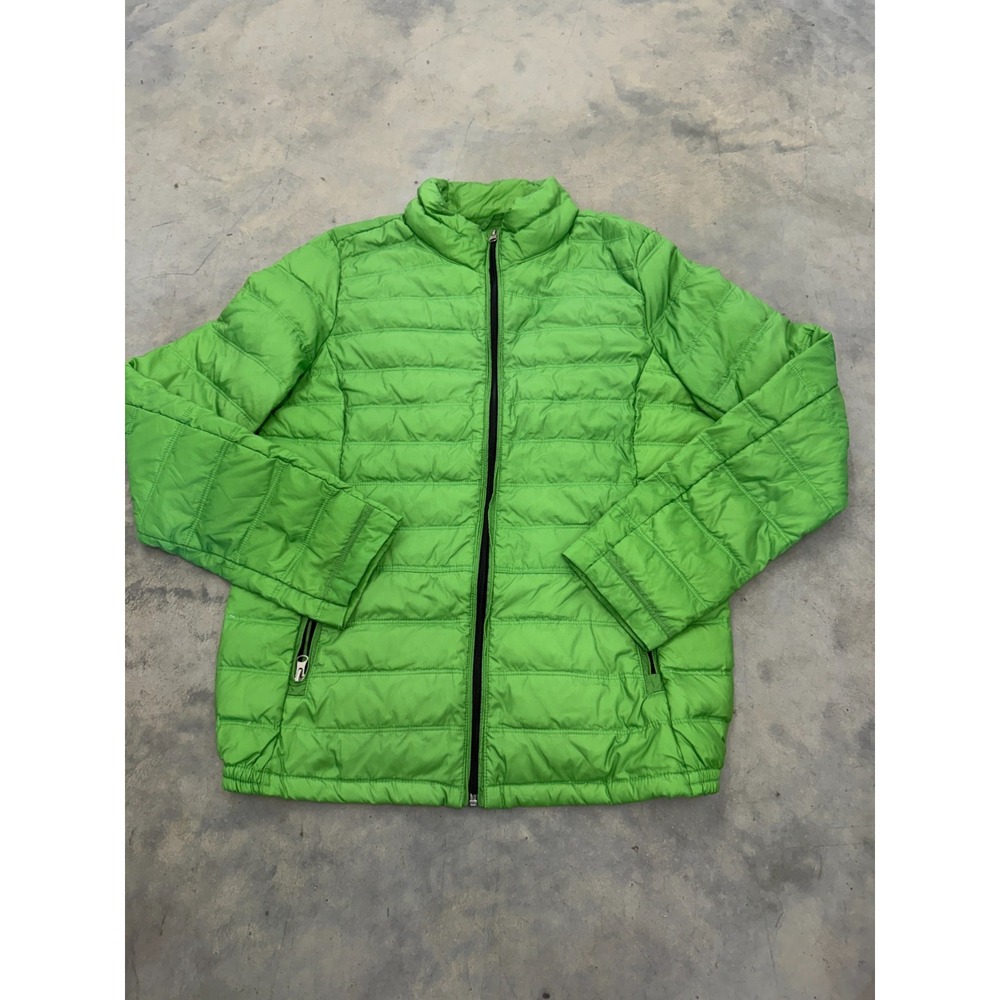United Face Puffer Jacket Unisex L Lime Green Full Zip Casual Everyday Outerwear